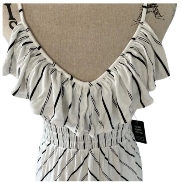 Express High-Low Ruffle Knit Dress Striped White Black Size S Petite - Picture 8 of 11